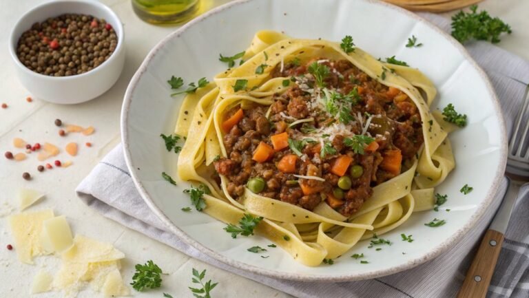 lentils rag over tagliatelle