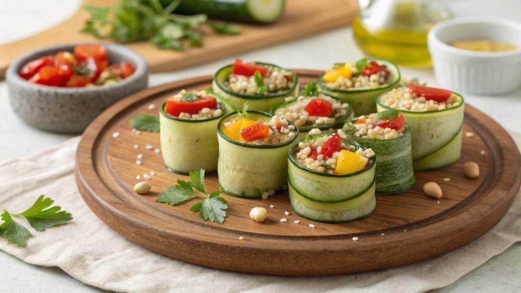 vegan stuffed courgette rolls